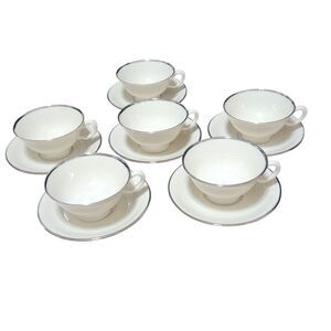 Lenox Montclair Cup and Saucer 6 Sets 12 Pieces China Platinum Ivory Dishes